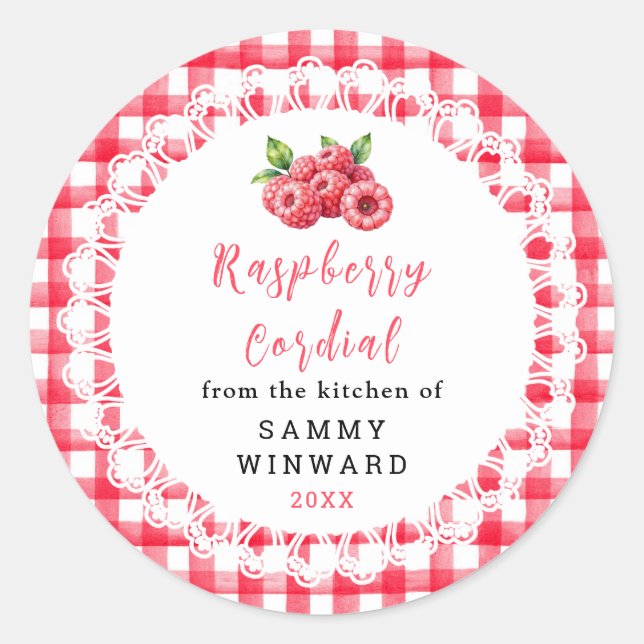 Homemade Raspberry Cordial Bottle Label (Front)