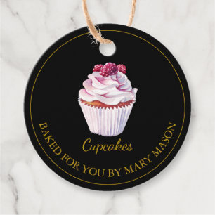 Homemade Raspberry Cupcakes Favour Tags Black