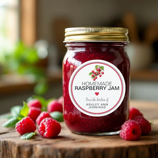 Homemade Raspberry Jam Label | From the Kitchen Of (A jam jar without personalized homemade raspberry jam label)