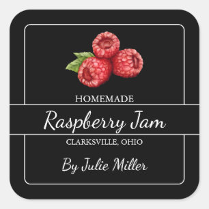 Homemade Raspberry Jam Square Label Black