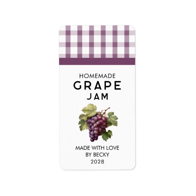 Homemade red grape jam preserve label (Front)