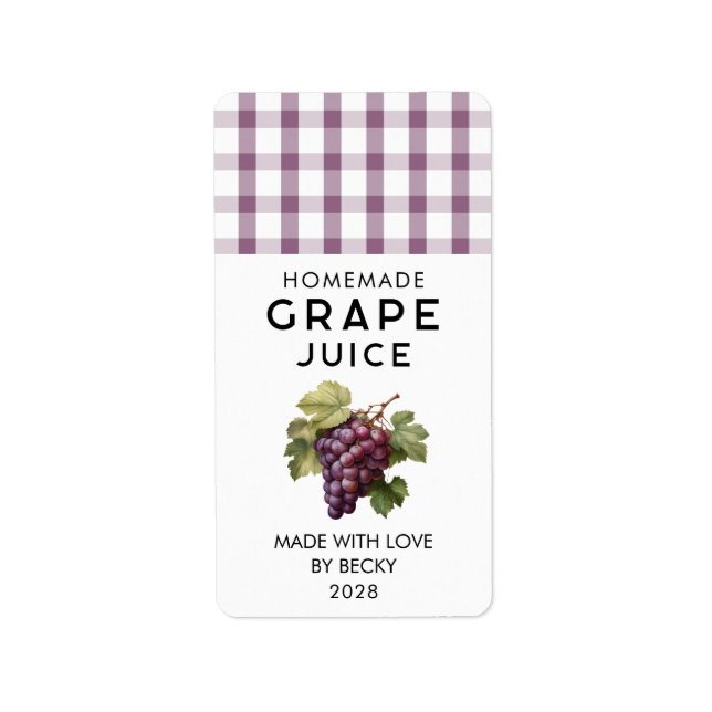 Homemade red grape juice preserve label (Front)