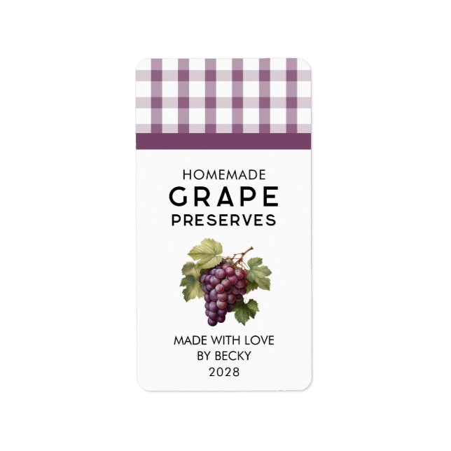 Homemade red grape preserves canning label (Front)