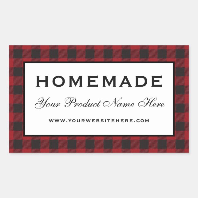 Homemade Red Plaid Rectangular Sticker (Front)