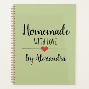 Homemade sage green recipe planner