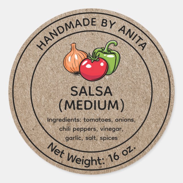 Homemade Salsa Jar Label Kraft Paper Style (Front)