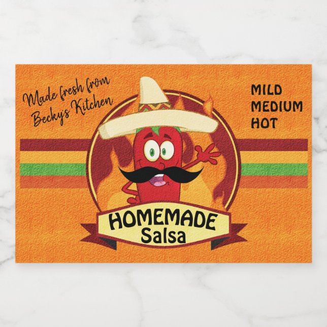 Homemade Salsa Label with Cute Chilli Pepper (Single Label)