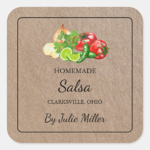 Homemade Salsa Square Kraft Paper Label