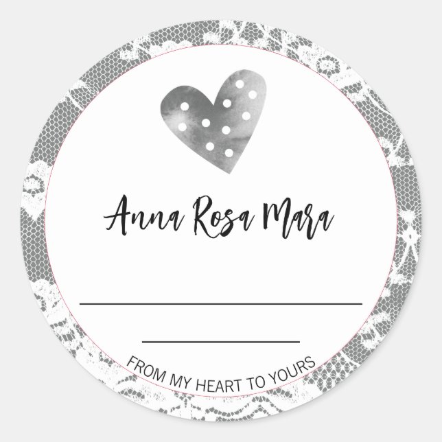 *~* Homemade SILVER GRAY AP30 Heart Lace Generic Classic Round Sticker (Front)
