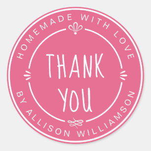 Homemade Small Business Thank You Hot Pink Classic Round Sticker