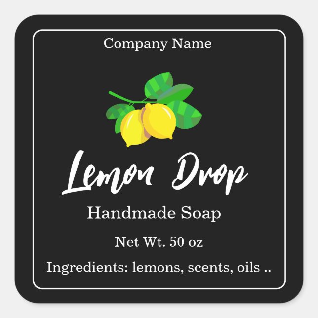 Homemade Soap Black Label Sticker (Front)