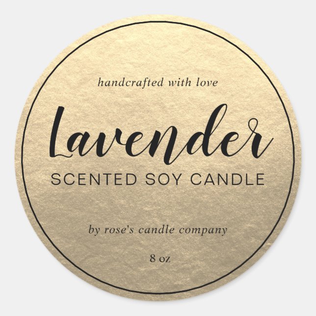 Homemade Soy Candle Calligraphy Champagne Gold Classic Round Sticker (Front)