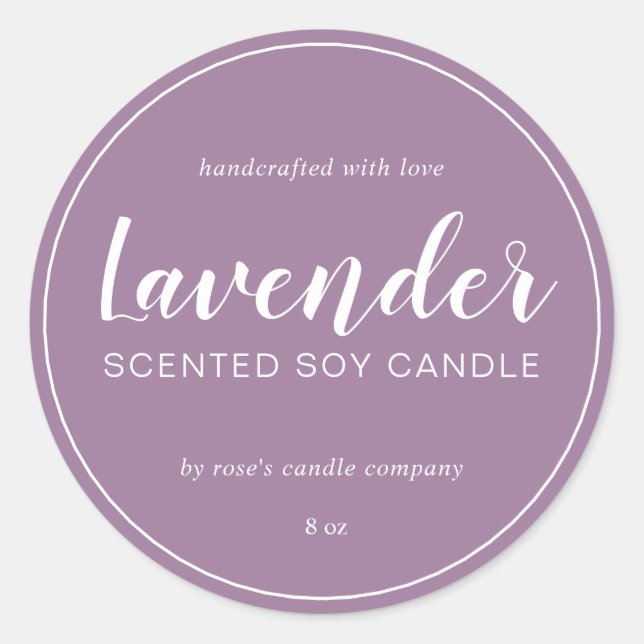 Homemade Soy Candle Calligraphy Dusty Lavender Classic Round Sticker (Front)