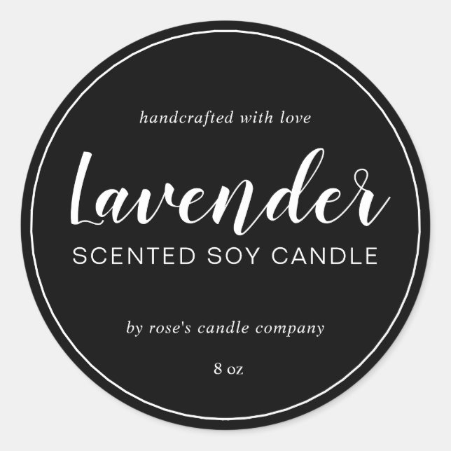 Homemade Soy Candle Chic Calligraphy Black Classic Round Sticker (Front)