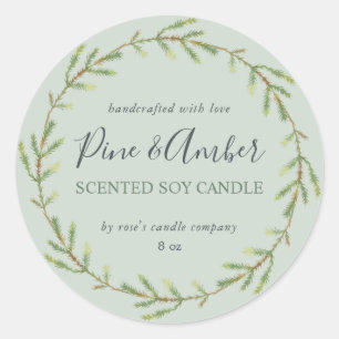 Homemade Soy Candle Pine Sprig Custom Green Classic Round Sticker