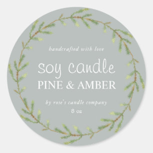 Homemade Soy Candle Pine Sprig Custom Grey Classic Round Sticker
