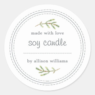 Homemade Soy Candle Pine Sprig Write On Classic Round Sticker