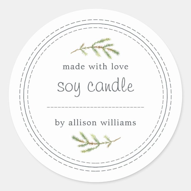Homemade Soy Candle Pine Sprig Write On Classic Round Sticker (Front)