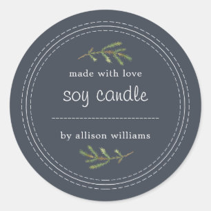 Homemade Soy Candle Pine Sprig Write On Dark Blue Classic Round Sticker