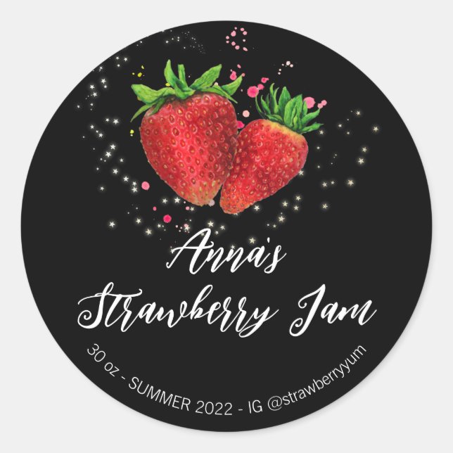 *~* Homemade Strawberry AP30 Jam Jelly Preserves Classic Round Sticker (Front)
