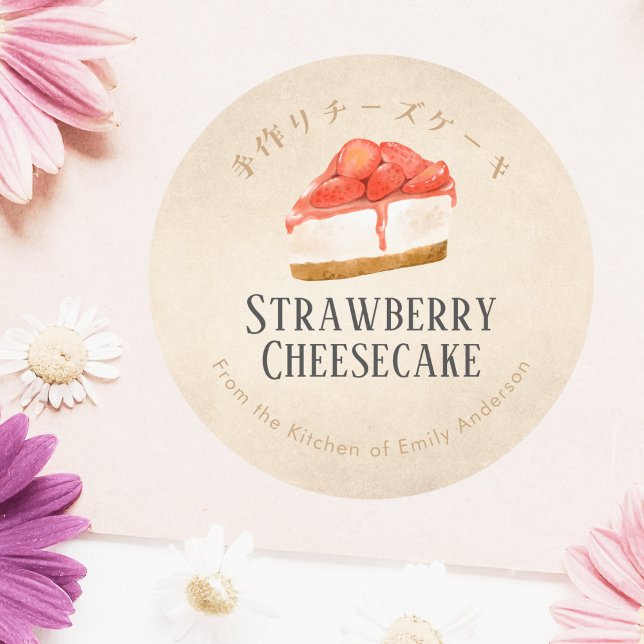 Homemade Strawberry Cheesecake Kraft Paper Rustic Classic Round Sticker (Creator Uploaded)