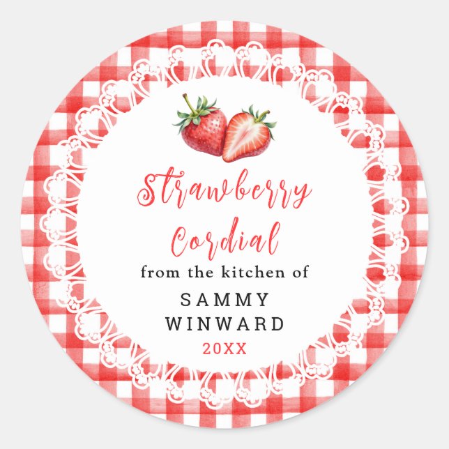 Homemade Strawberry Cordial Bottle Label (Front)