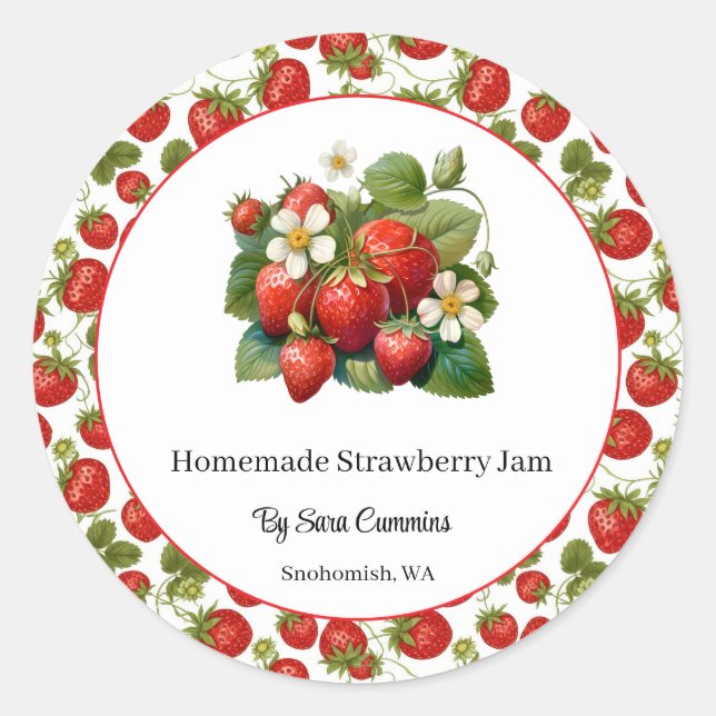 Homemade Strawberry Jam Classic Round Sticker (Front)
