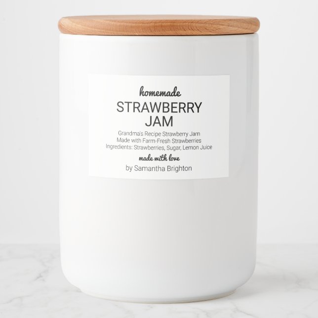 Homemade Strawberry Jam Custom Kitchen Pantry Food Label (Front)