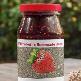 Homemade Strawberry Jam Custom Sparkle Silver Red Food Label