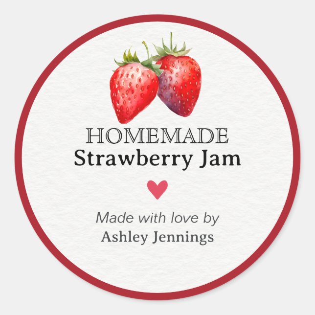 Homemade Strawberry Jam Label | Custom Sticker (Front)