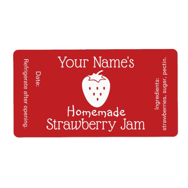 Homemade Strawberry Jam Label Personalised Custom (Front)