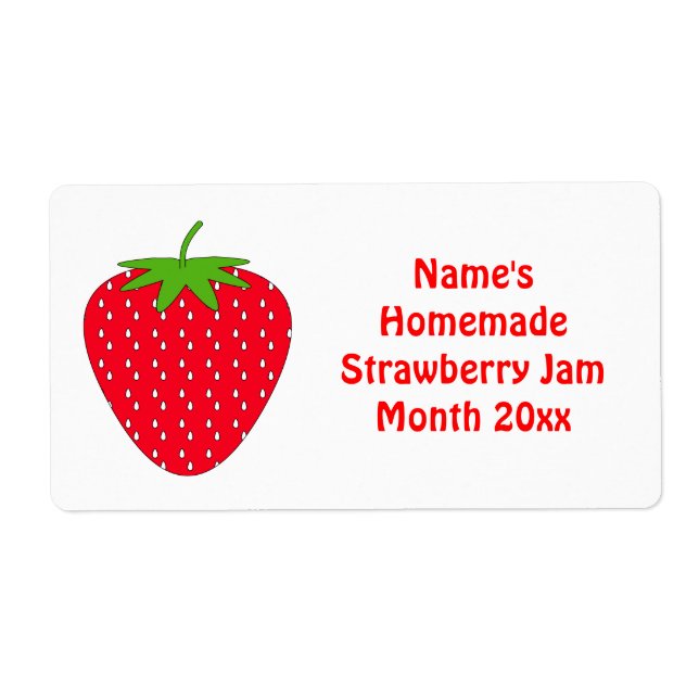 Homemade Strawberry Jam Label. White and Red. (Front)