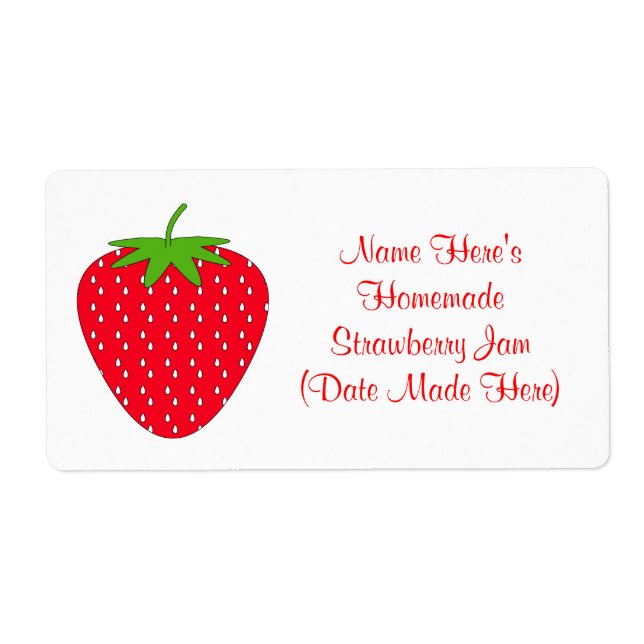 Homemade Strawberry Jam Label. White and Red. (Front)