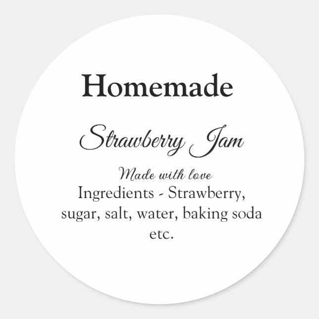 Homemade strawberry jam made with love add text classic round sticker (Front)
