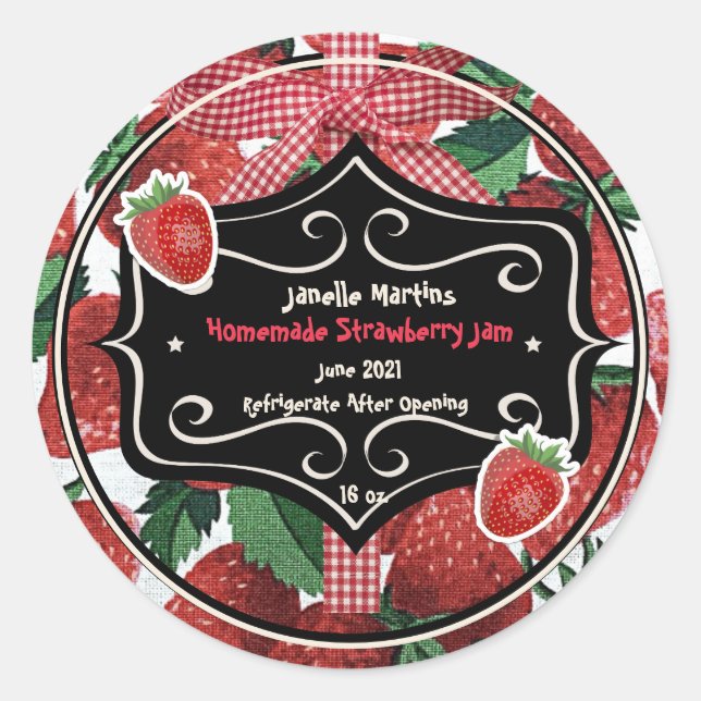 Homemade Strawberry Jam Personalised  Classic Round Sticker (Front)