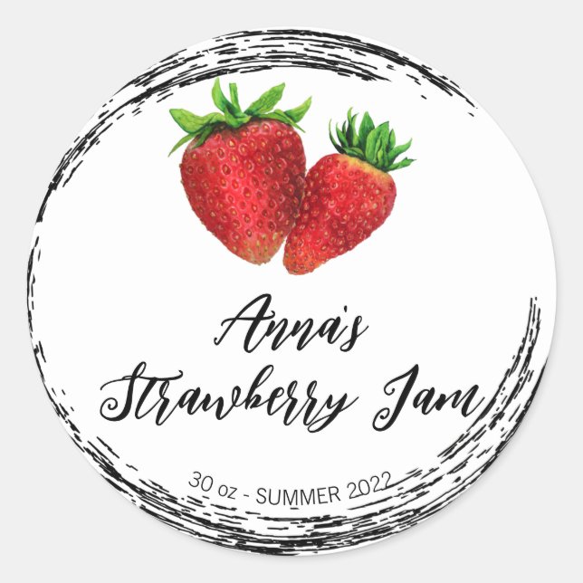 *~* Homemade Strawberry Jam Preserves Canning AP30 Classic Round Sticker (Front)