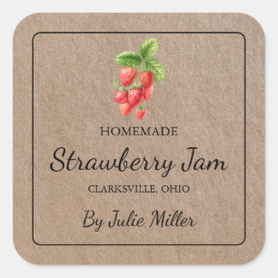 Homemade Strawberry Jam Square Kraft Paper Label