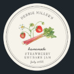 Homemade Strawberry Rhubarb Jam jar Classic Round Sticker<br><div class="desc">Elegant simple hand painted watercolor vintage style strawberry rhubarb jam jar label on off white background. 
Use for your homemade jam's or anything you choose. Makes great gift. Fill your information on label and enjoy.</div>