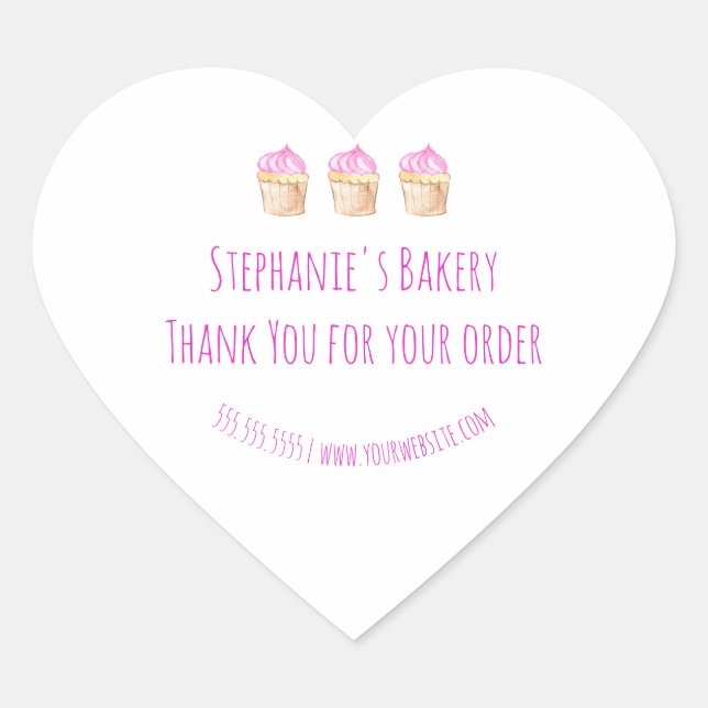 Homemade Thank You For Your Order Pink Bakery Heart Sticker (Front)