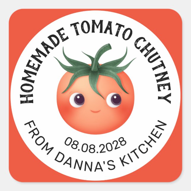 Homemade Tomato Chutney label with baby tomato (Front)