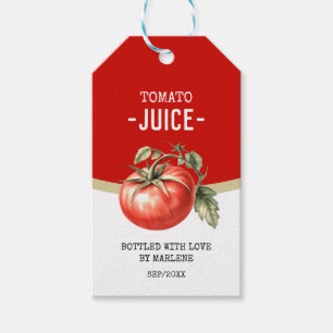 Homemade tomato juice with red tomato gift tags