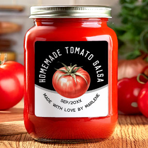 Homemade tomato salsa with red tomato square sticker