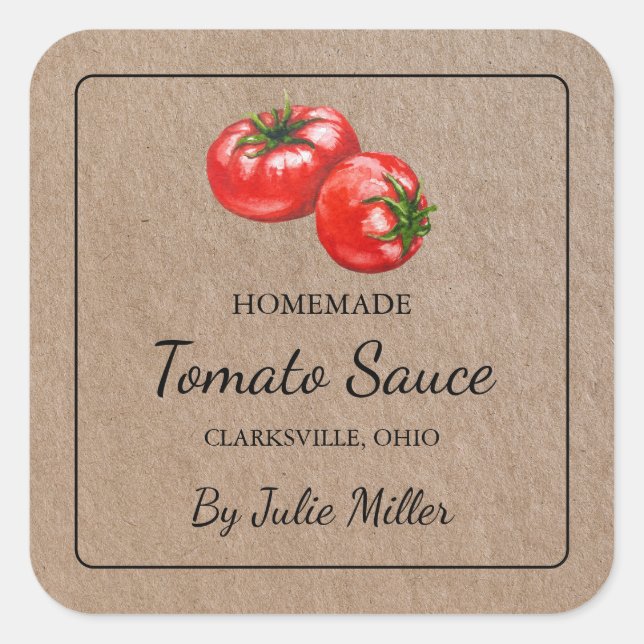 Homemade Tomato Sauce Square Kraft Paper Label (Front)