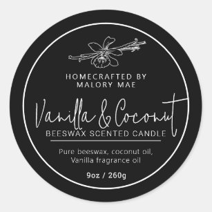 Homemade vanilla coconut candle mono ingredients classic round sticker