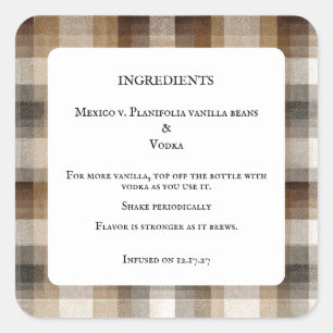 Homemade Vanilla Extract Bottle Ingredients Labels