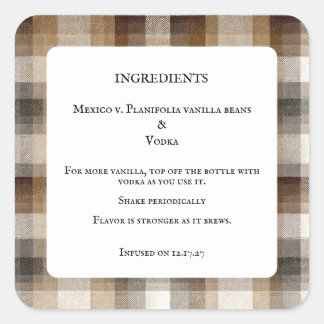 Homemade Vanilla Extract Bottle Ingredients Labels