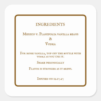 Homemade Vanilla Extract Bottle Ingredients Labels