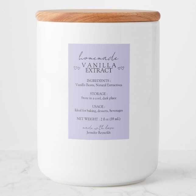Homemade Vanilla Extract Instruction lilac Food Label (Front)
