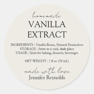 Homemade Vanilla Extract ivory beige Instructions Classic Round Sticker