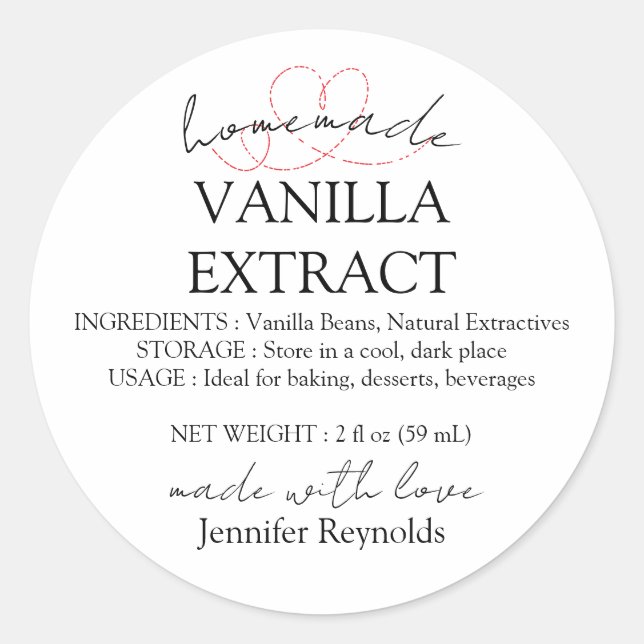Homemade Vanilla Extract Label Instructions (Front)